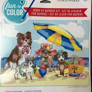 Pencil Works Color By Number Art Kit SUMMER PAWS Vaca Puppies Dogs at the Beach